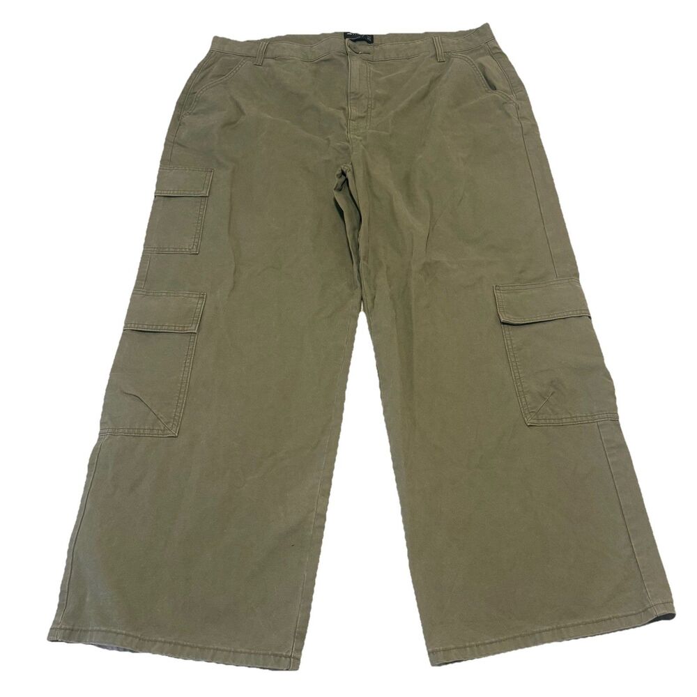 NWT ASOS DESIGN Curve Wide Leg Cargo Pants Plus Size 16 Olive Green 100% Cotton
